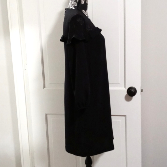 🆕️ 🖤LOFT🖤 - Black L/S Dress w/Sheer Polka Dot Ruffle Detail - Picture 7 of 16